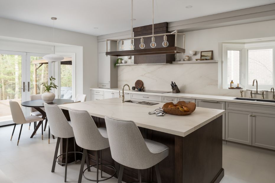 Luxury kitchen with large walnut island
