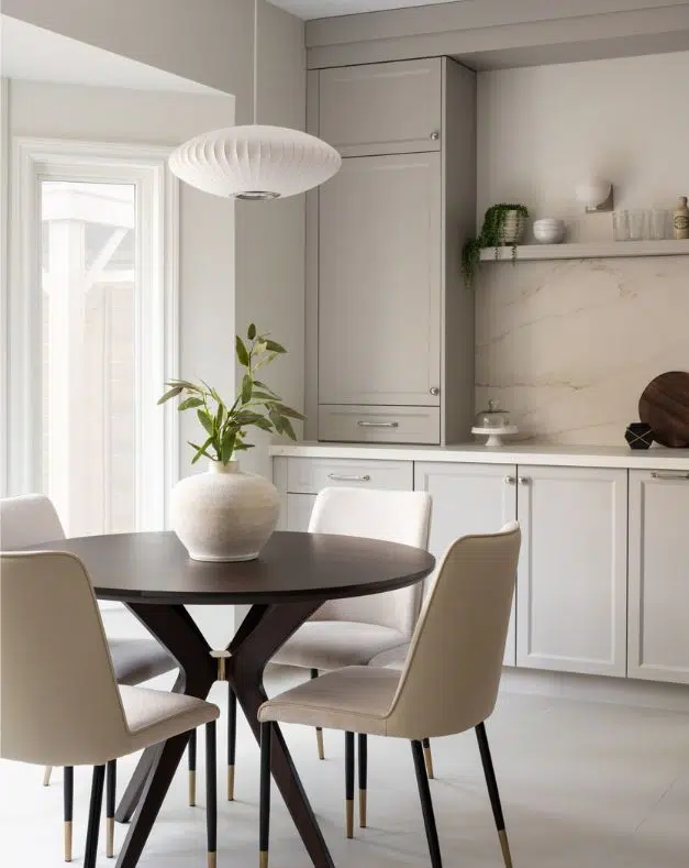 Breakfast table in luxury greige kitchen